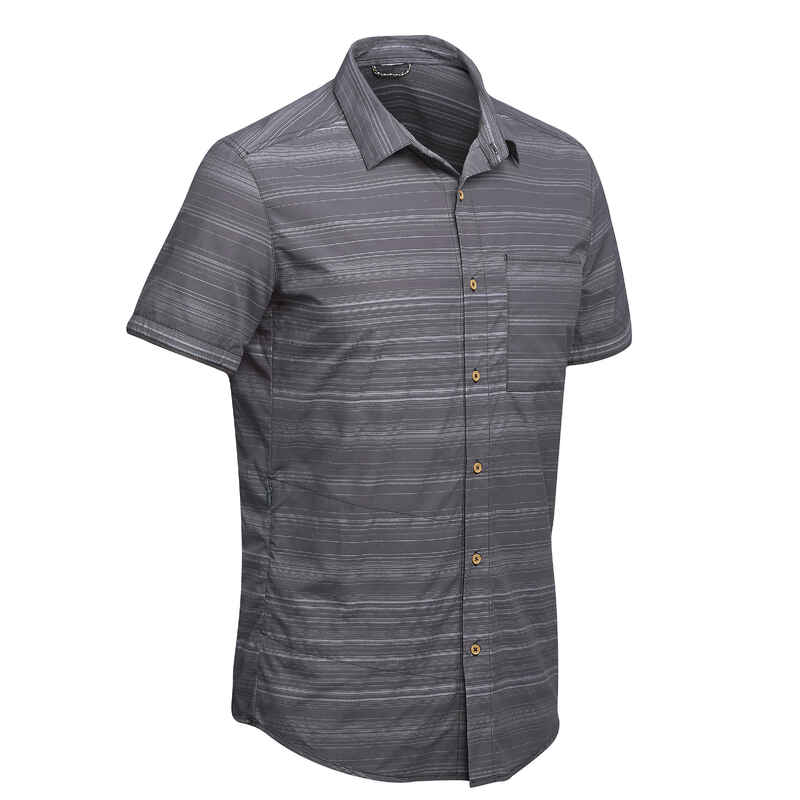 Men's Short-Sleeved Shirt TRAVEL100 Fresh - Grey Stripe