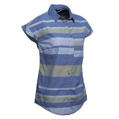 Trekkingblouse met korte mouwen travel 100 fresh dames blauw gestreept