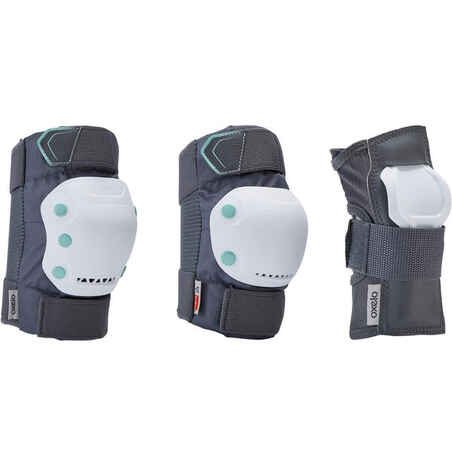 Set 3 protecciones para patines para adulto FIT500 gris peppermint