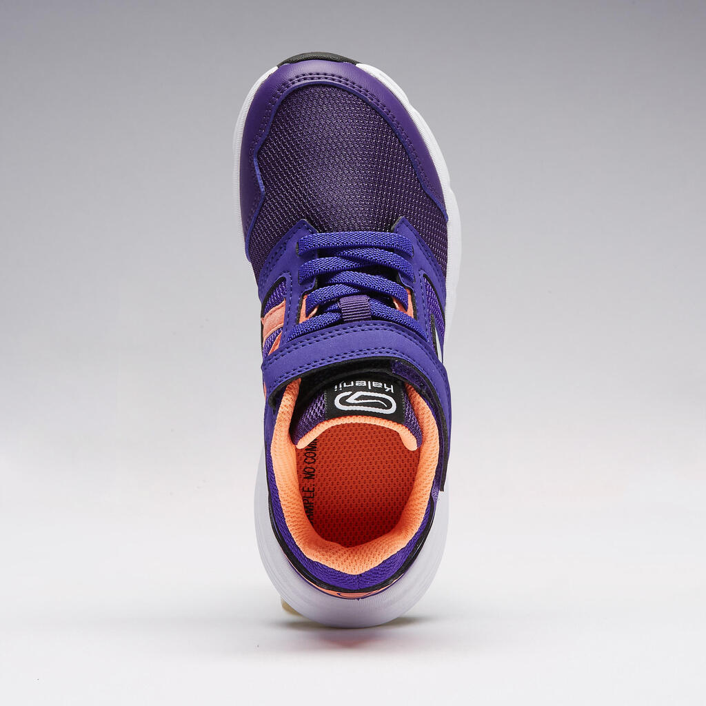 Laufschuhe Leichtathletik Run Support Klettverschluss Kinder blau/neonkoralle