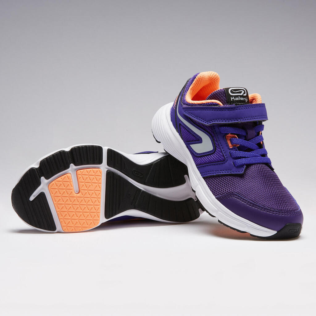 Laufschuhe Leichtathletik Run Support Klettverschluss Kinder blau/neonkoralle