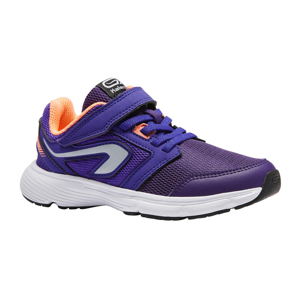 Laufschuhe Leichtathletik Run Support Klettverschluss Kinder blau/neonkoralle