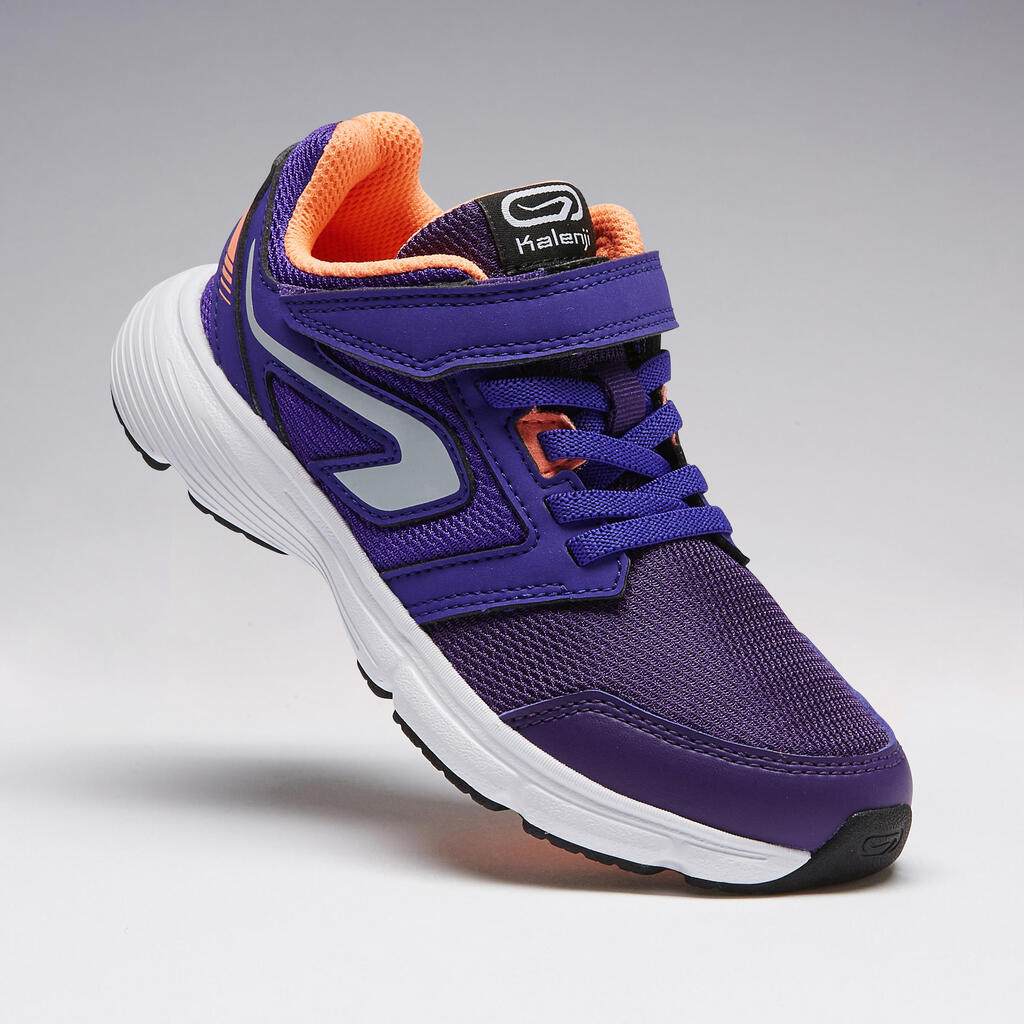 Laufschuhe Leichtathletik Run Support Klettverschluss Kinder blau/neonkoralle