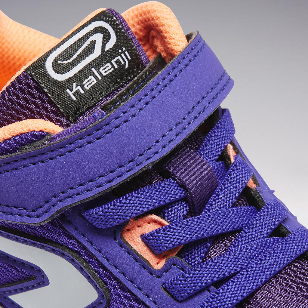 Laufschuhe Leichtathletik Run Support Klettverschluss Kinder blau/neonkoralle