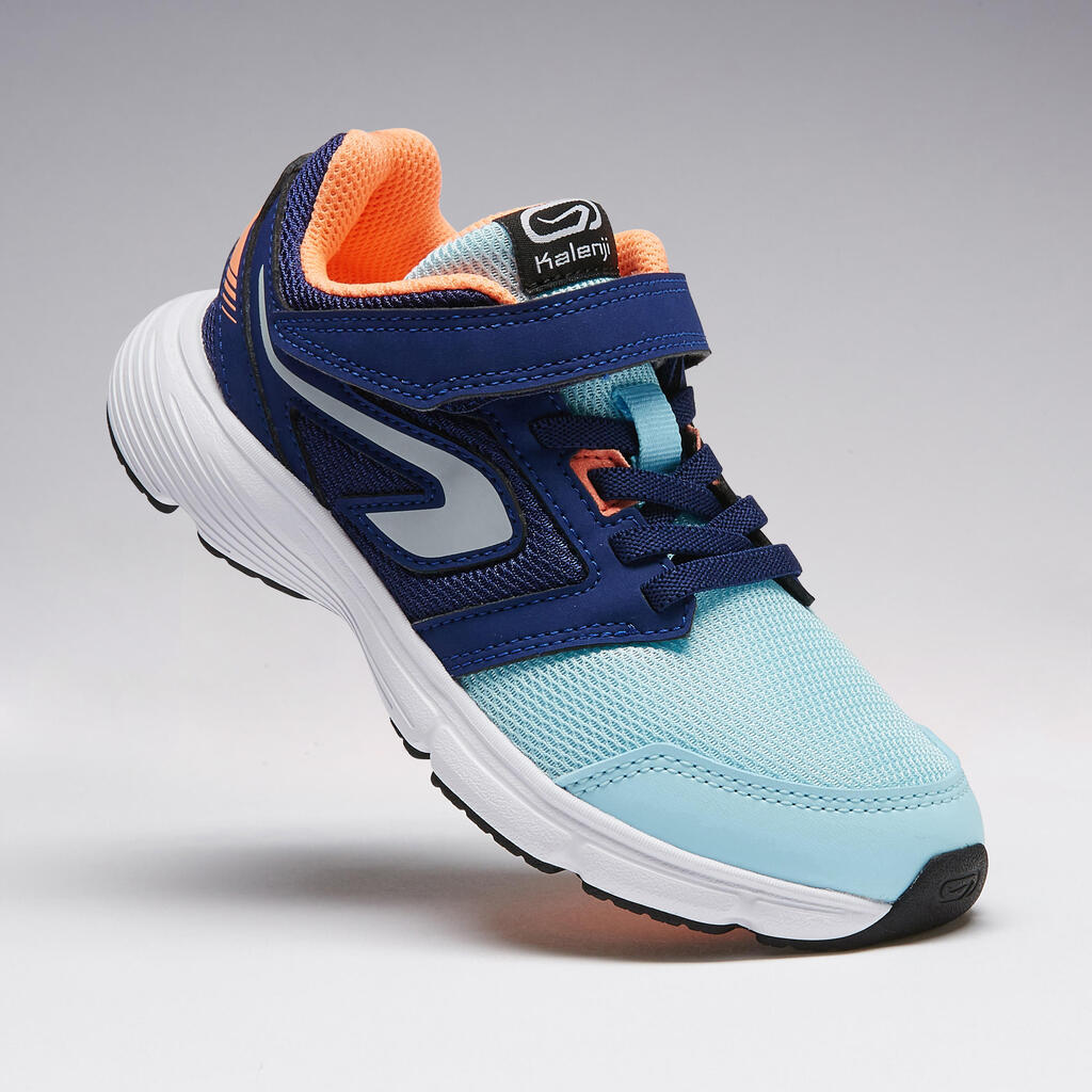 Laufschuhe Leichtathletik Run Support Klettverschluss Kinder blau/neonkoralle