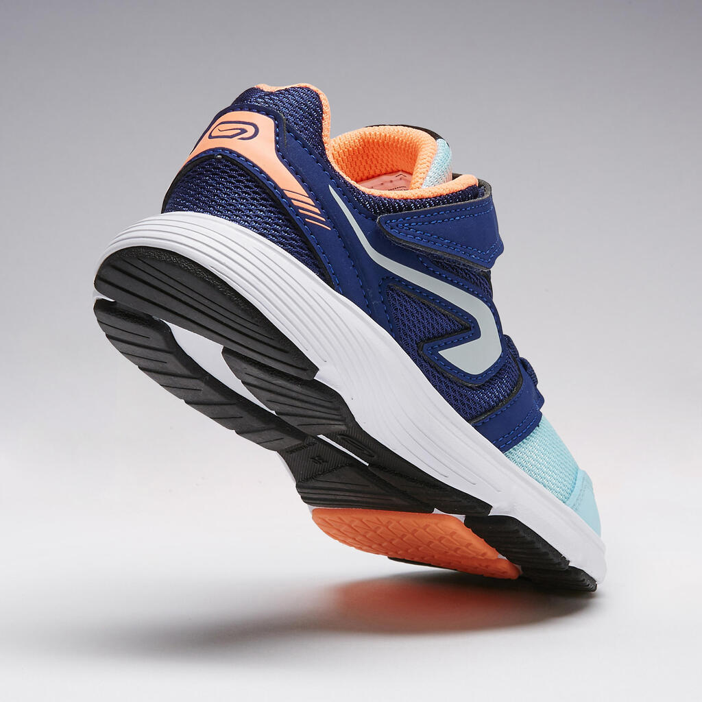 Laufschuhe Leichtathletik Run Support Klettverschluss Kinder blau/neonkoralle