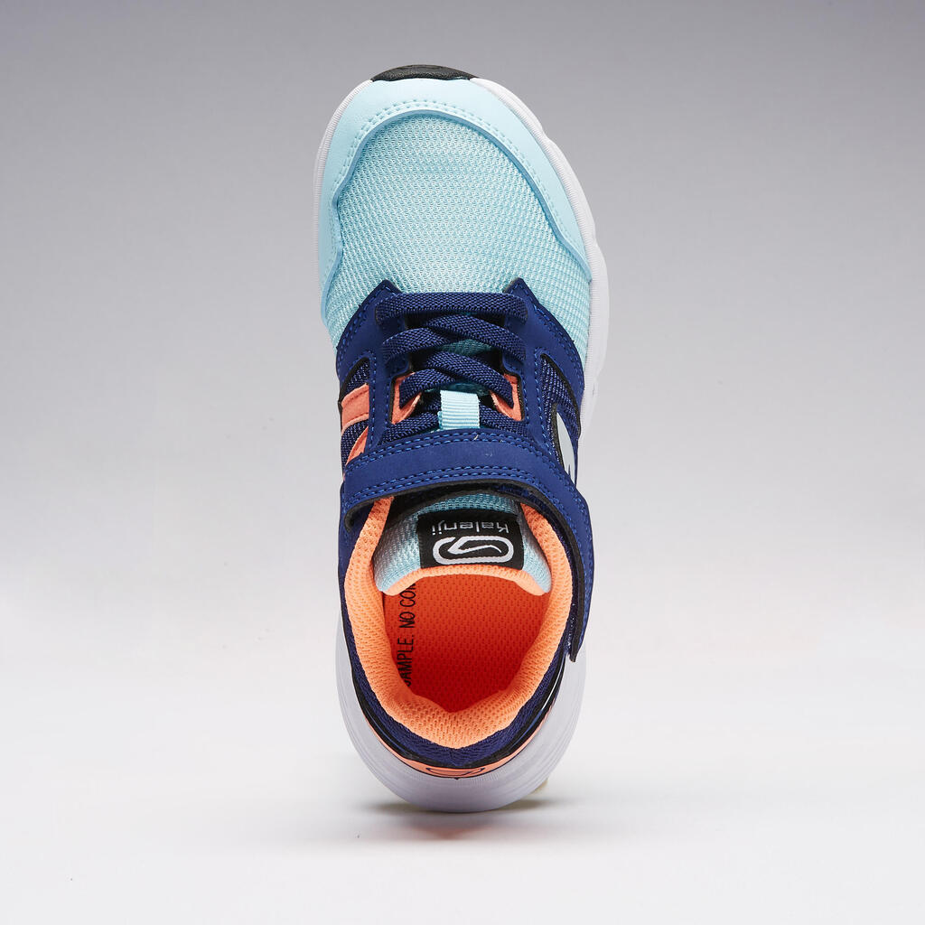 Laufschuhe Leichtathletik Run Support Klettverschluss Kinder blau/neonkoralle