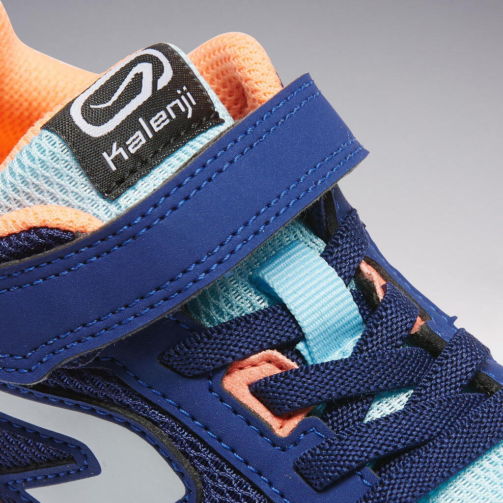 Laufschuhe Leichtathletik Run Support Klettverschluss Kinder blau/neonkoralle