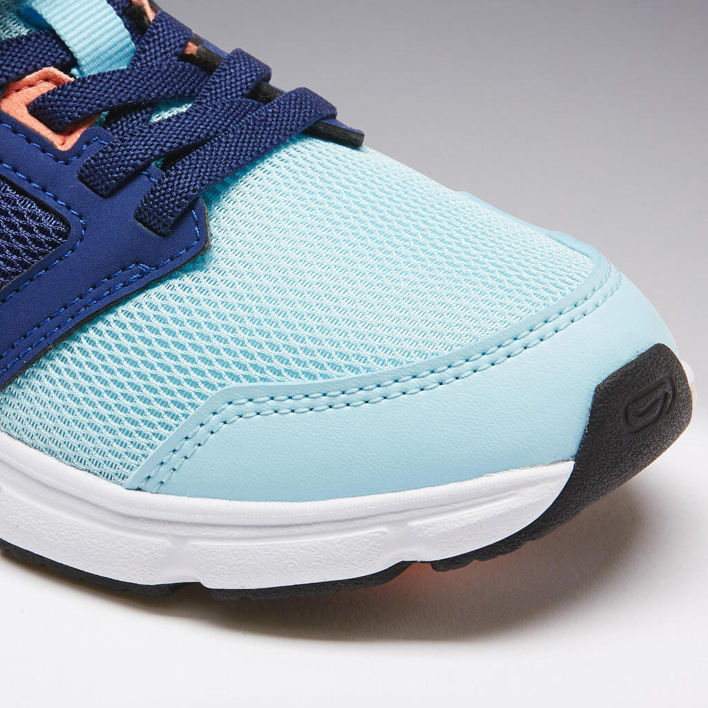 Laufschuhe Leichtathletik Run Support Klettverschluss Kinder blau/neonkoralle