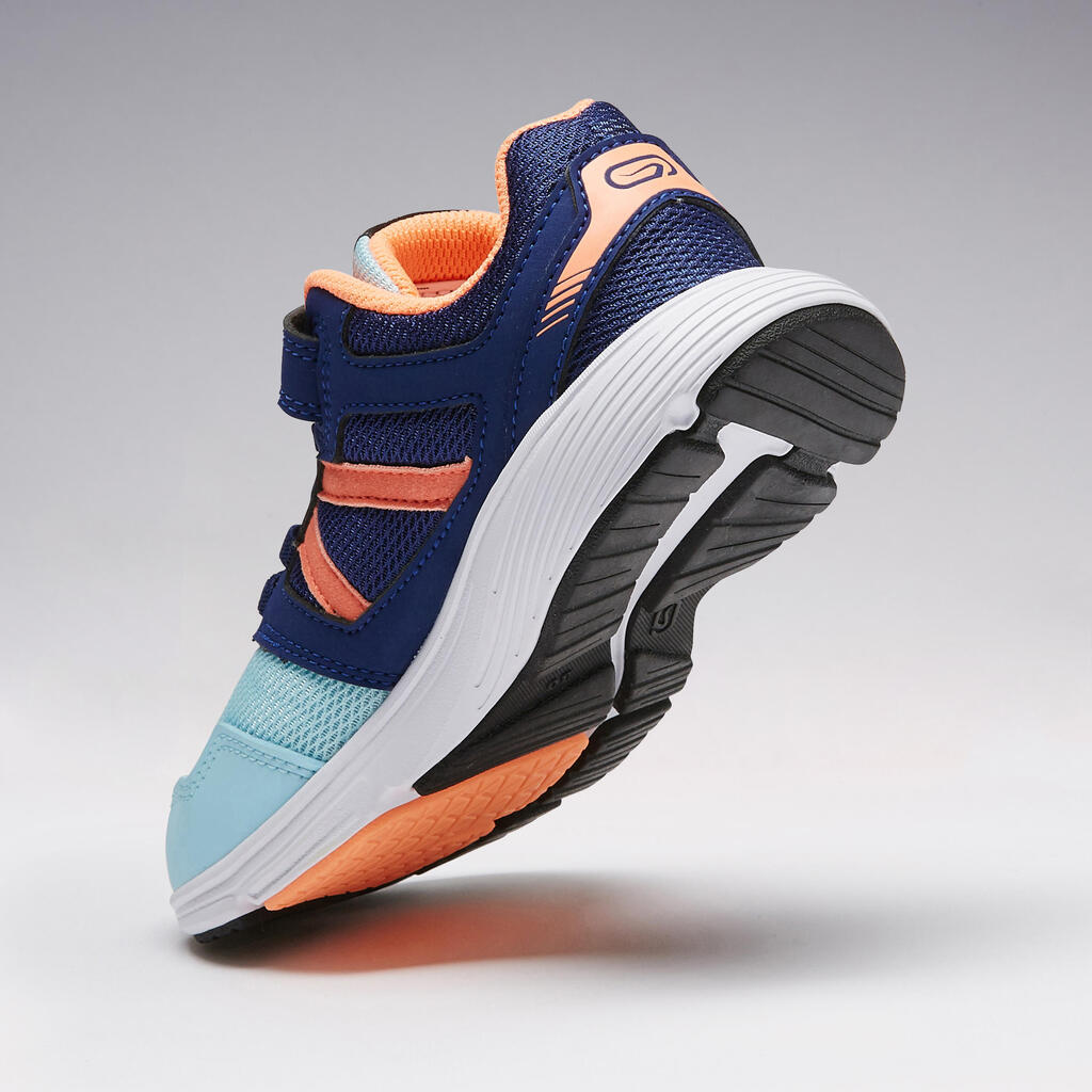 Laufschuhe Leichtathletik Run Support Klettverschluss Kinder blau/neonkoralle