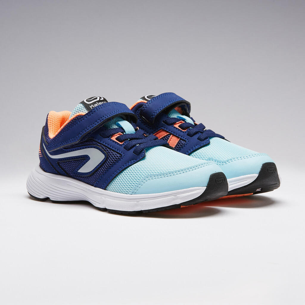 Laufschuhe Leichtathletik Run Support Klettverschluss Kinder blau/neonkoralle