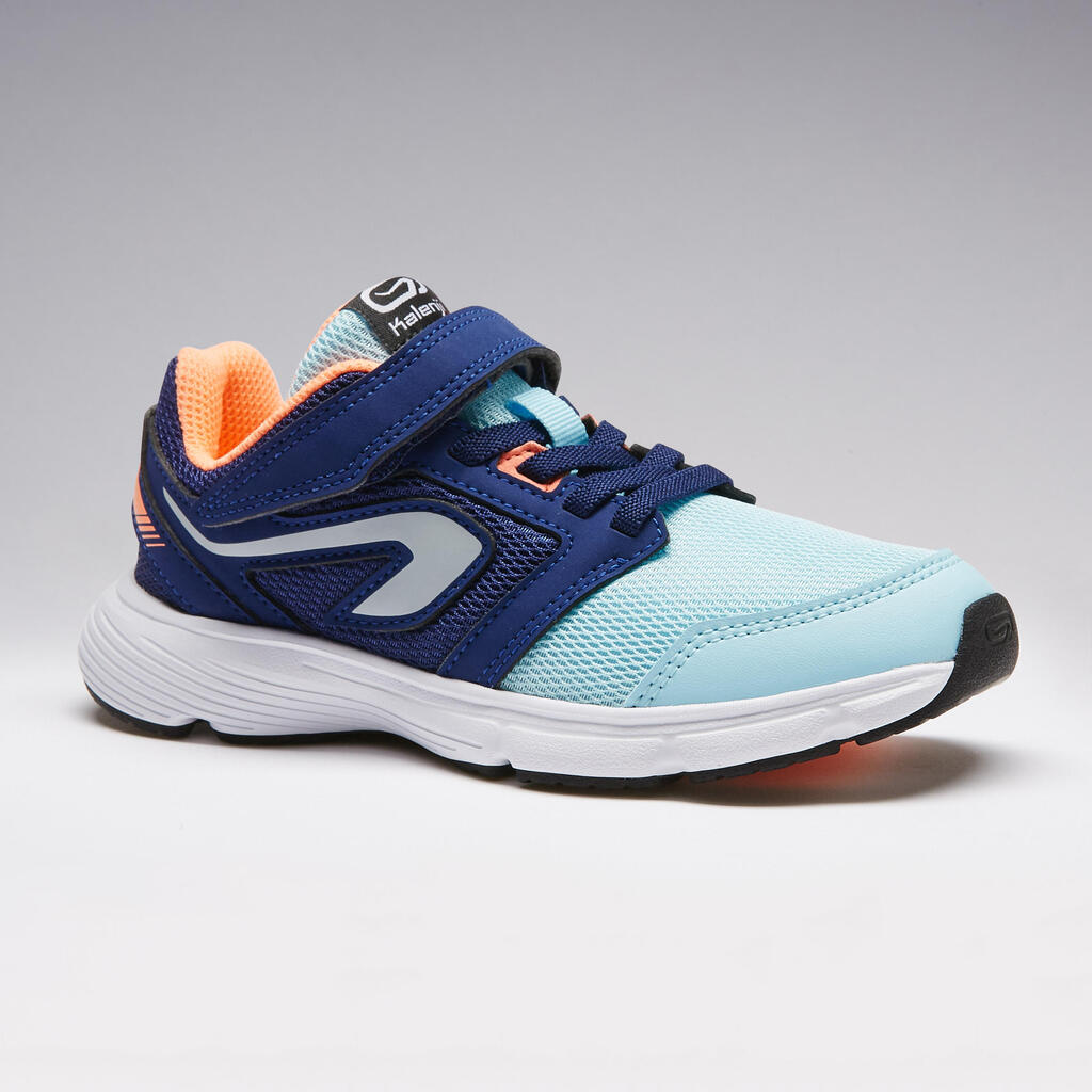 Laufschuhe Leichtathletik Run Support Klettverschluss Kinder blau/neonkoralle