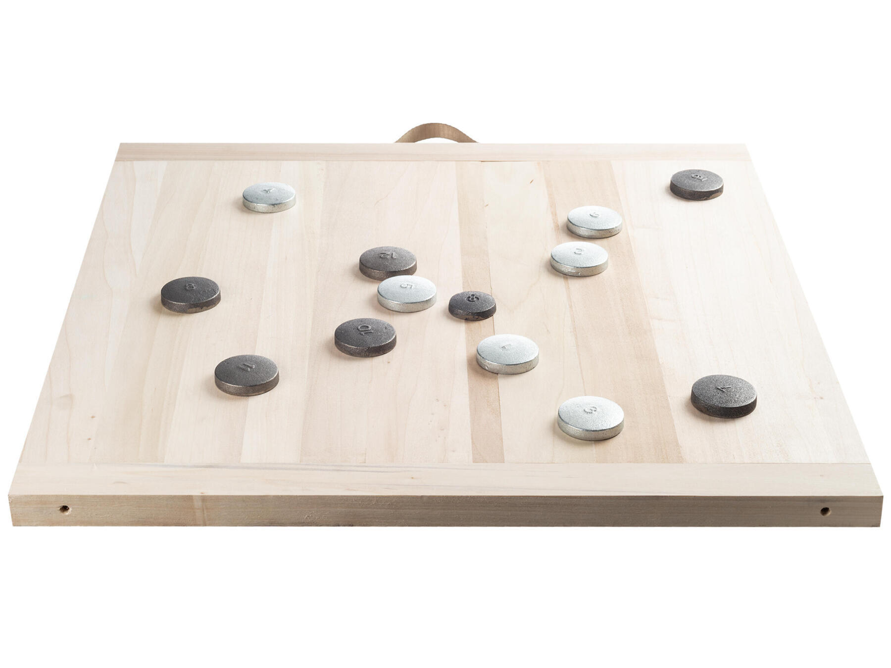La planche de palet et les palets pour jouer au jeu de palets breton