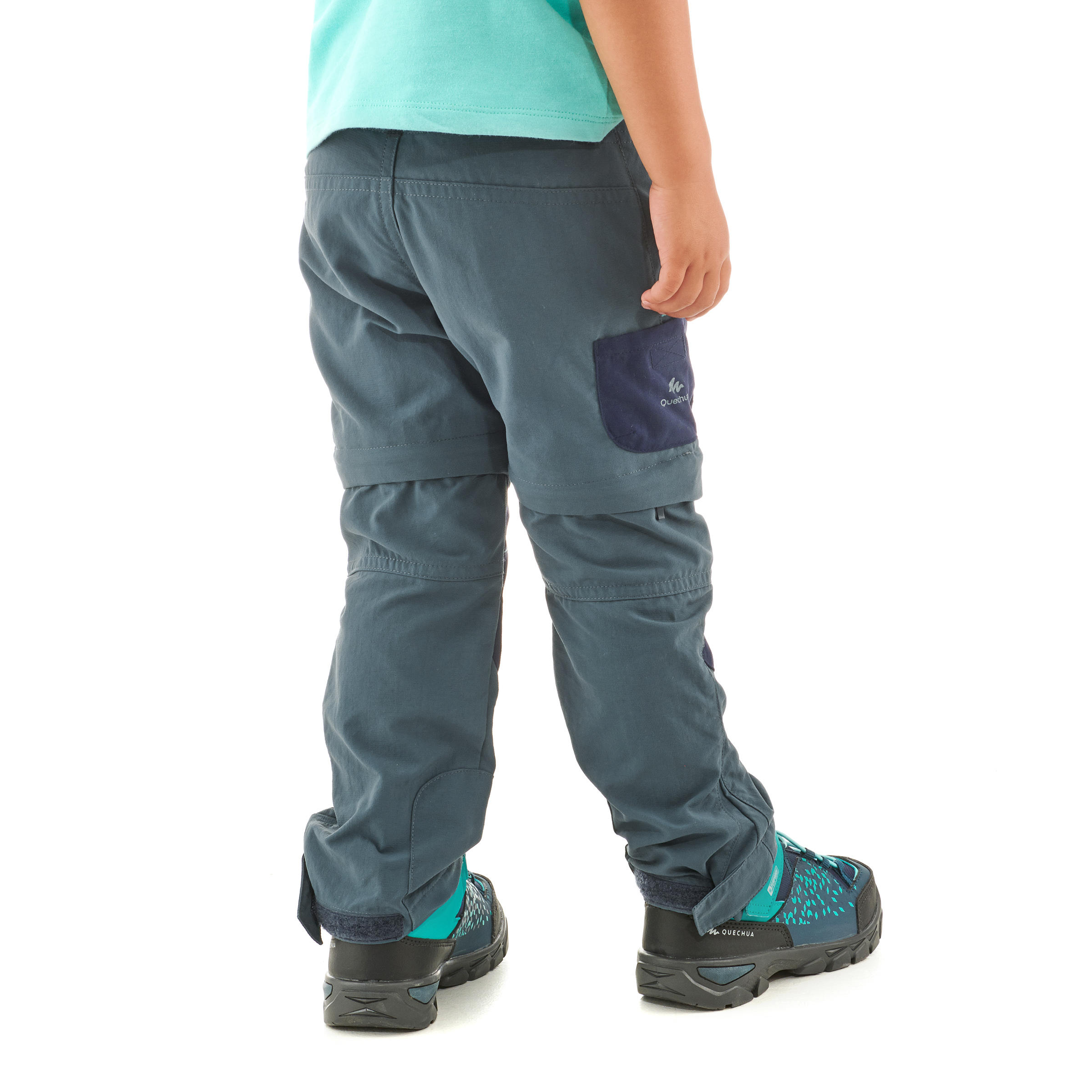 Kids’ Convertible Hiking Pants - MH 500 Grey/Blue - QUECHUA