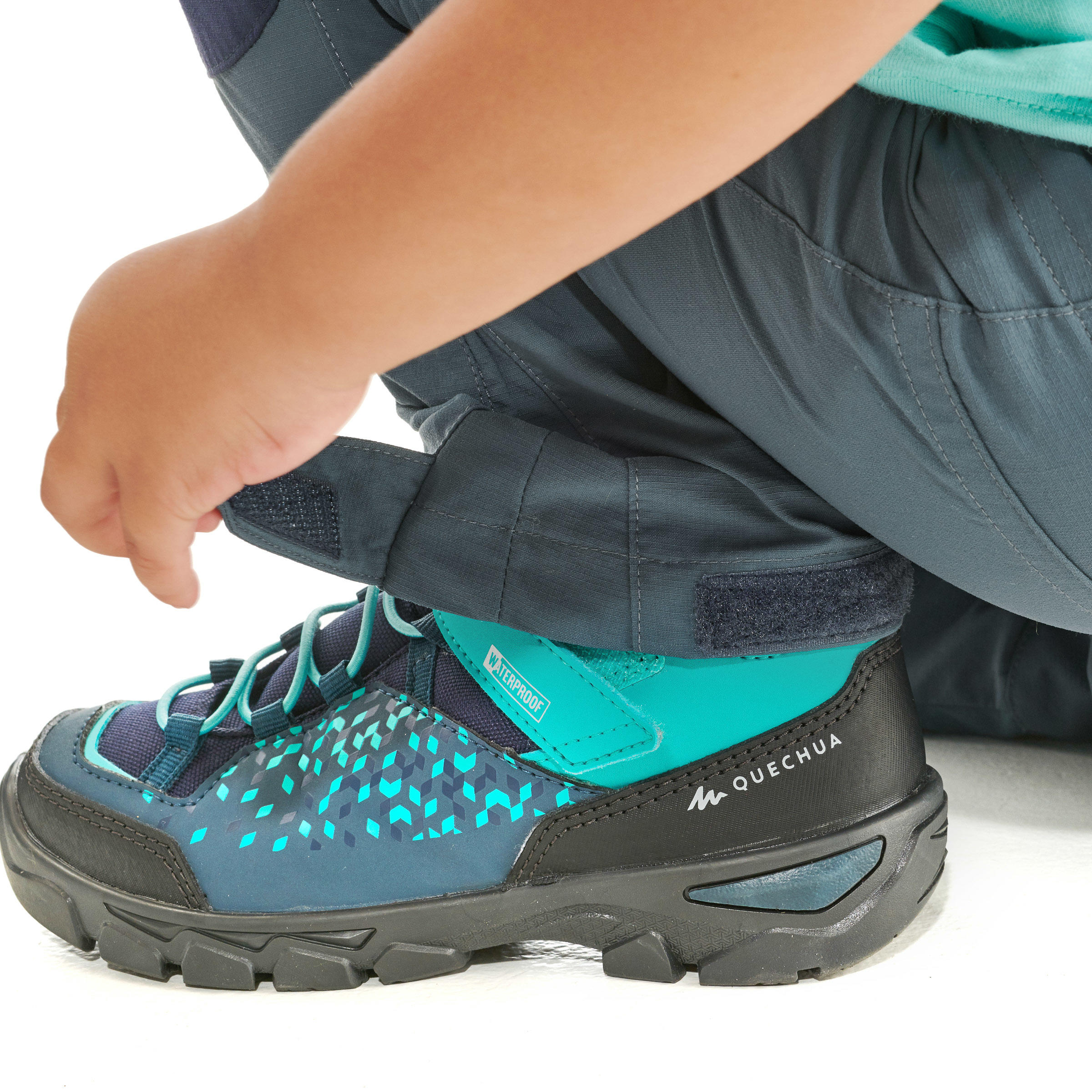 Kids’ Convertible Hiking Pants - MH 500 Grey/Blue - QUECHUA