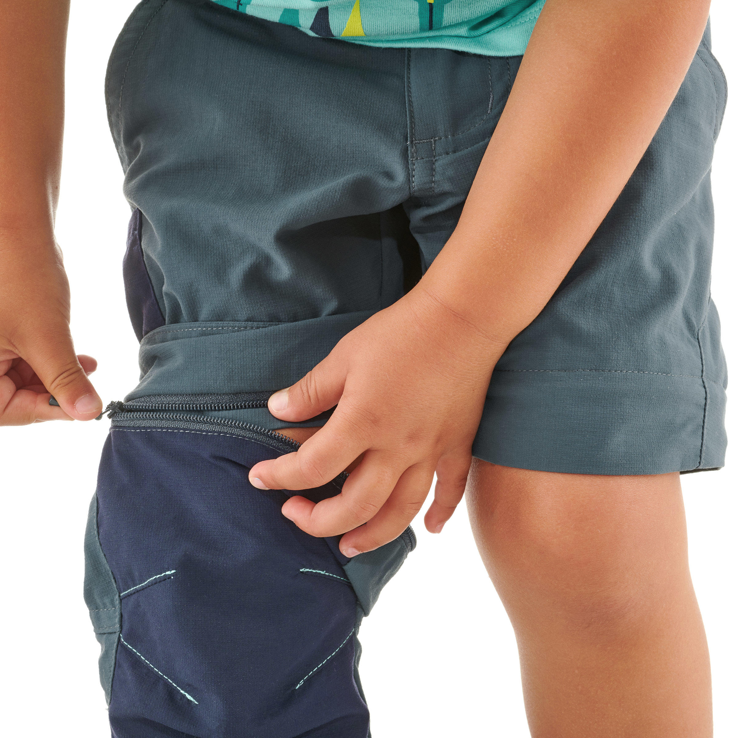 Pantalon de randonnée convertible enfant – MH 500 gris/bleu - QUECHUA