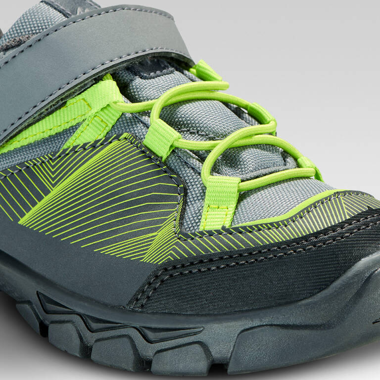 Kids' Velcro Hiking Shoes MH120 LOW 28 to 34 - Grey and Green