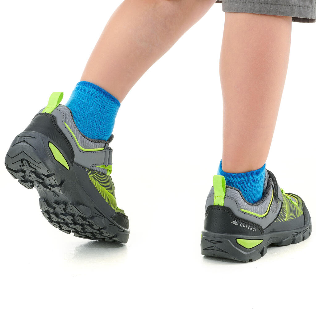 Bērnu pārgājienu apavi ar līplenti “MH120 Low”, 28.-34. izmērs, pelēki un zaļi