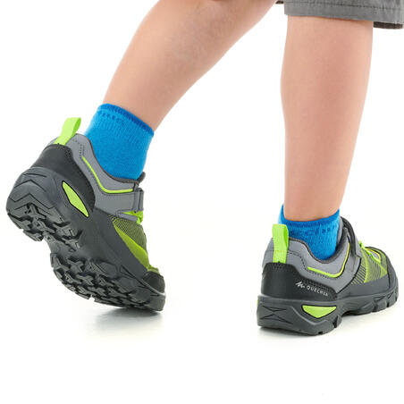 Chaussure de randonnée autoagripantes MH120 basses - gris/vert 11-3 - Enfants
