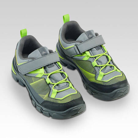 Kids' Velcro Hiking Shoes MH120 LOW 28 to 34 - Grey and Green