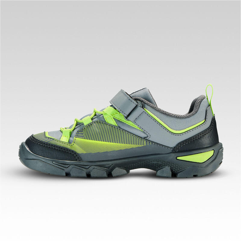 Chaussures de randonnée enfant avec scratch MH120 LOW grises et vertes 28 AU 34