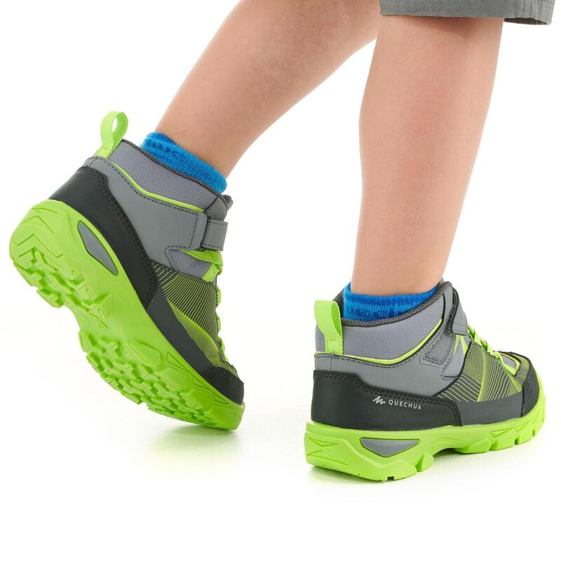 Waterdichte halfhoge wandelschoenen voor kinderen MH120 grijs 28-34 klittenband