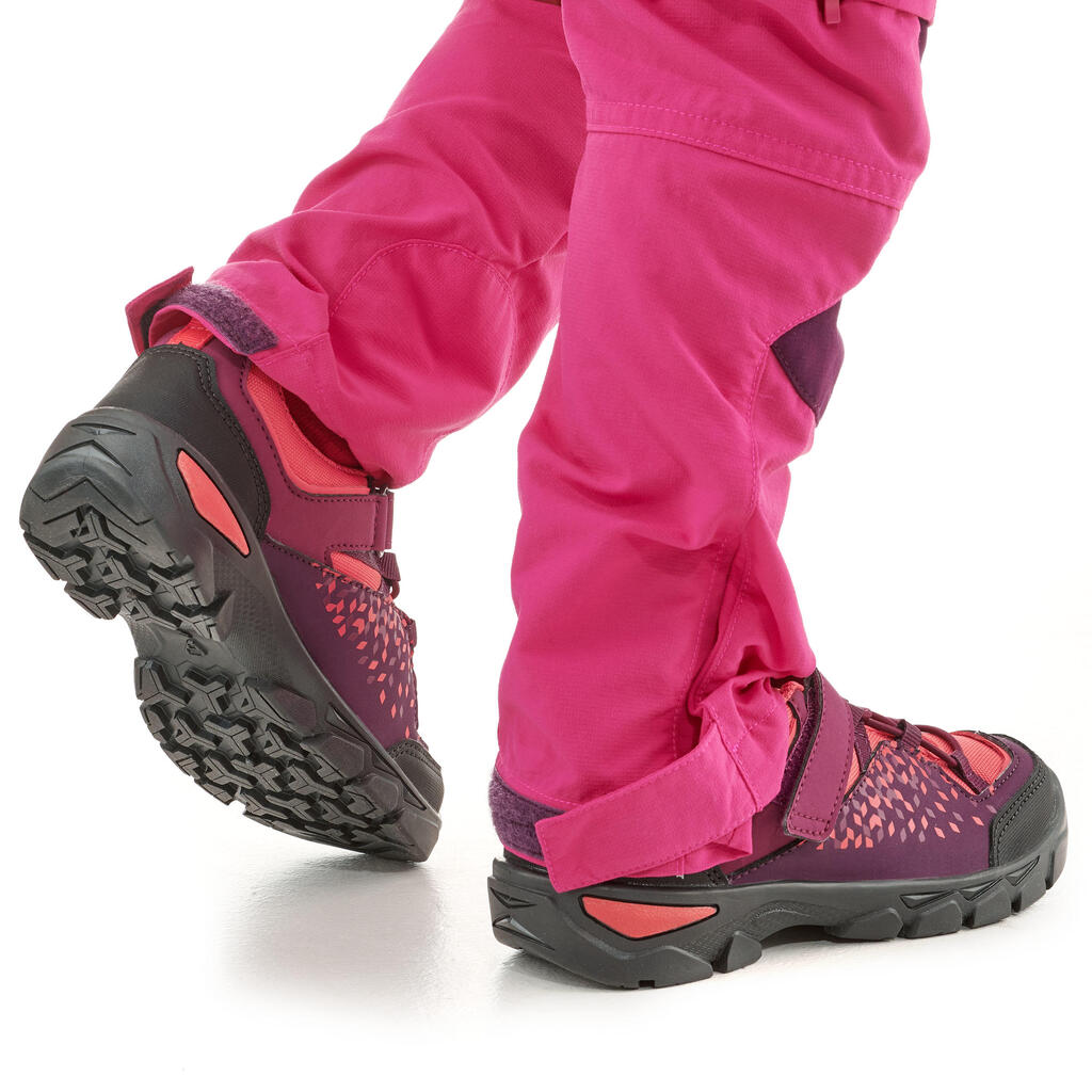 Tenis de senderismo con tira de velcro morados para niños de 17 a 21.5 MH120 Low