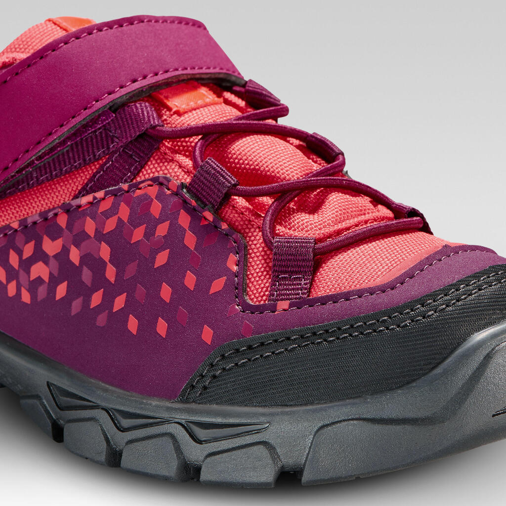 Tenis de senderismo con tira de velcro morados para niños de 17 a 21.5 MH120 Low