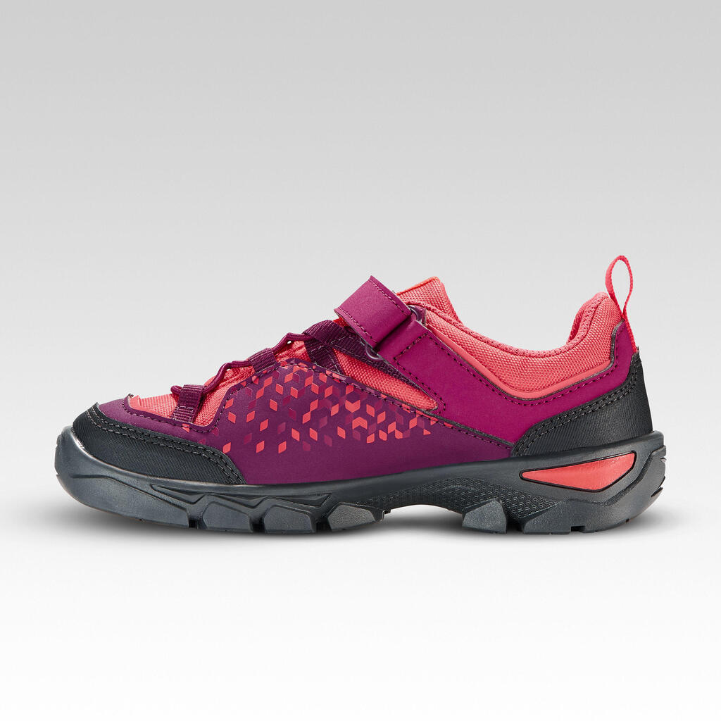 Tenis de senderismo con tira de velcro morados para niños de 17 a 21.5 MH120 Low
