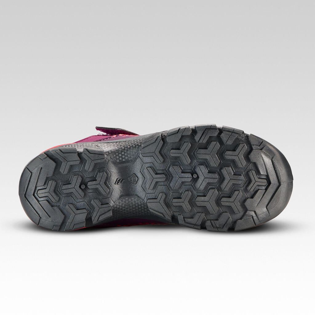 Tenis de senderismo con tira de velcro morados para niños de 17 a 21.5 MH120 Low