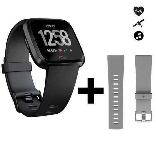 
      Pack with Versa connected heart-rate monitor wristwatch black + grey wristband
  