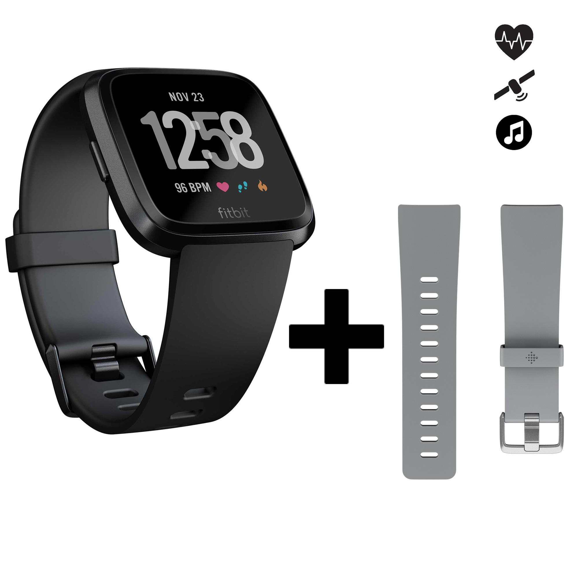Fitbit Set Smartwatch Met Hartslagmeter Aan De Pols Versa Zwart Grijs Bandje fitbit kopen in de aanbieding