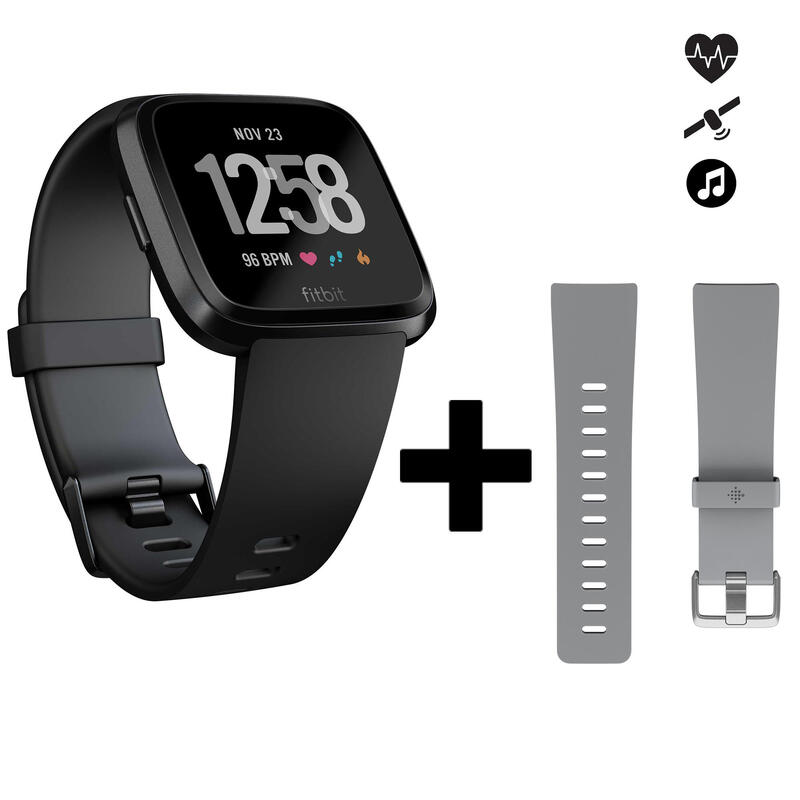 Chytré on-line hodinky Versa s měřením tepu na zápěstí černé + řemínek šedý