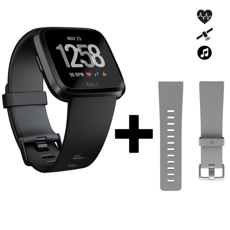 Orologio connesso cardio al polso Activity tracker VERSA nero + cinturino grigio