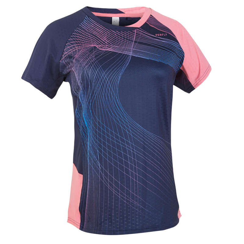 WOMEN'S INTERMEDIATE BADMINTON APPAREL Badminton - T SHIRT 560 W NAVY PINK PERFLY - Badminton Clothing