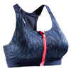 Sport-Bustier 900 Fitness-/Cardiotraining mit Zip Damen marineblau/Zebra-Print 