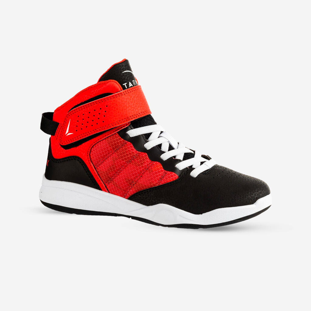 Tenis de básquetbol nivel iniciación negros y rojos para niño SE100