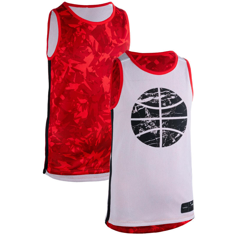 CAMISETA BÁSQUETBOL REVERSIBLE JÚNIOR PERFECCIONAMIENTO ROJO BLANCO BALL T500R CAMISETA BÁSQUETBOL REVERSIBLE JÚNIOR PERFECCIONAMIENTO ROJO BLANCO BALL T500R