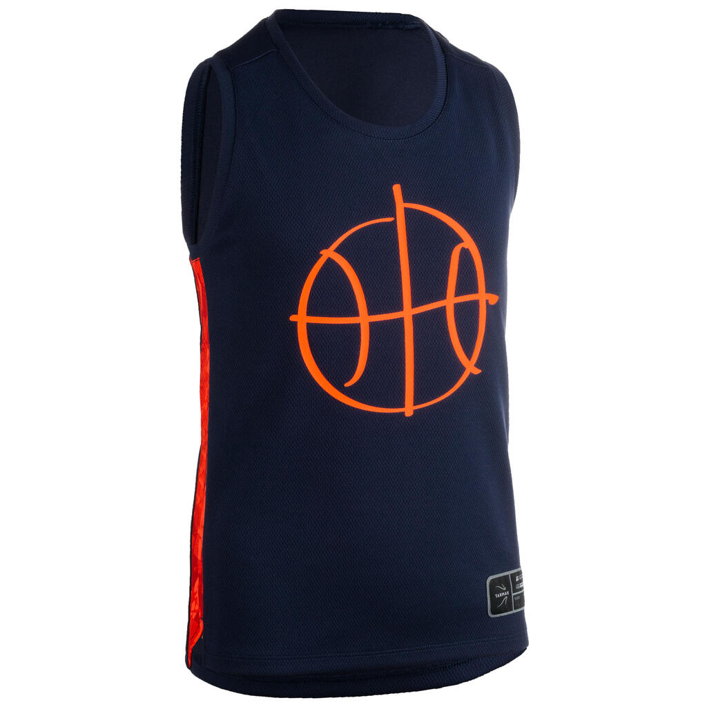 Basketbalový dres T500 dievčatá/chlapci pokročilí tmavomodro-oranžový
