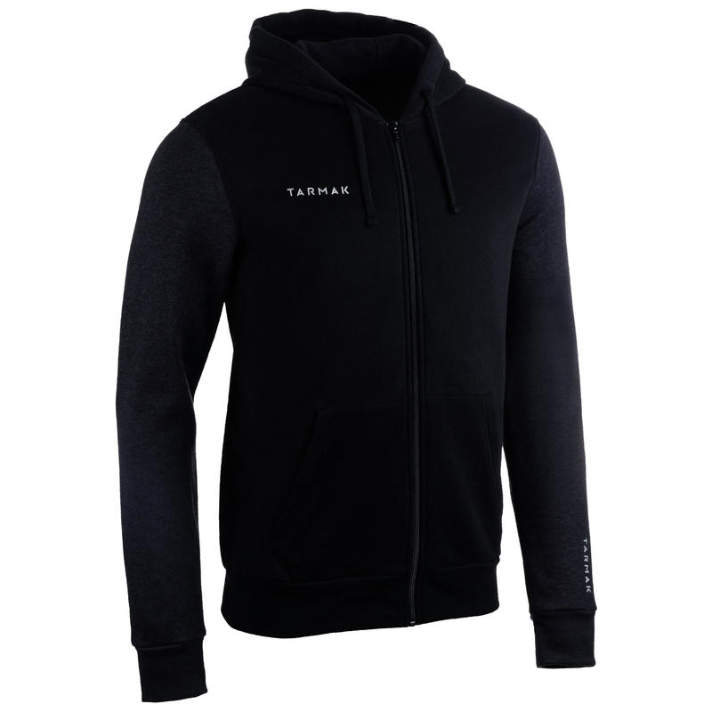 Men's Hooded Basketball Jacket With Zip - Black/Grey