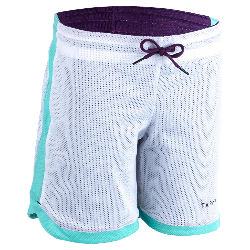 SH500R Boys'/Girls' Intermediate Basketball Reversible Shorts - Purple/White