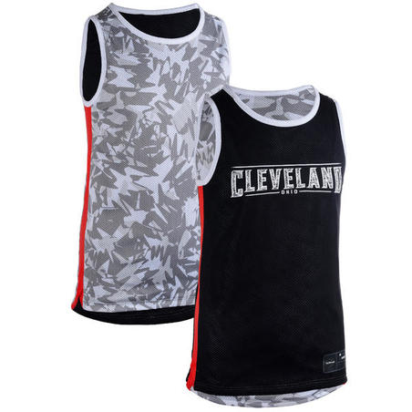 Maillot Sans Manche De Basketball Reversible Garcon Fille Gris Noir Clev T500r Decathlon