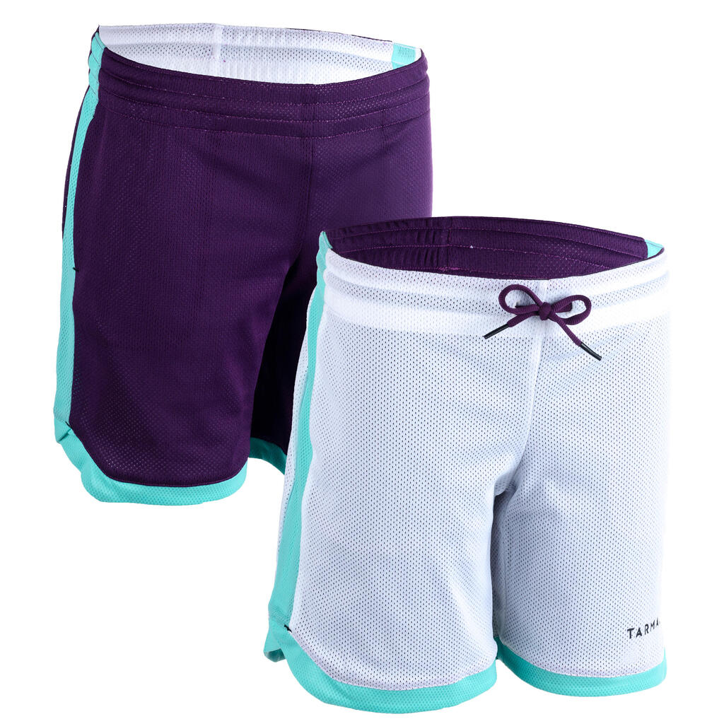 SH500R Boys'/Girls' Intermediate Basketball Reversible Shorts - Purple/White