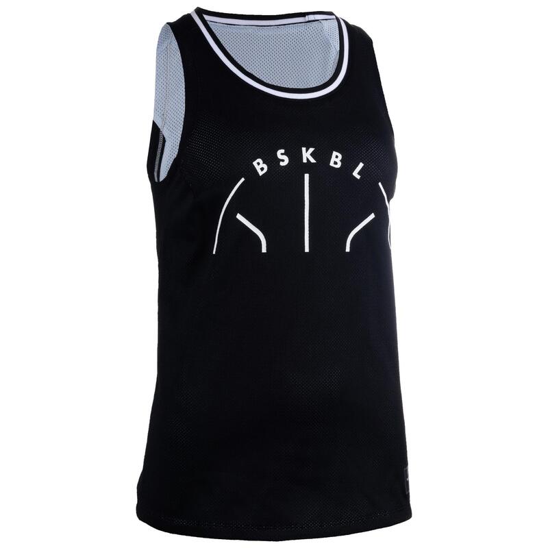 Camiseta de Baloncesto Reversible T500R Mujer Negro y Gris
