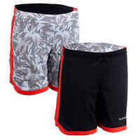 SH500R Boys'/Girls' Intermediate Basketball Reversible Shorts -Black/White Print