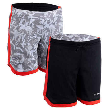 SHORT DE BASKET REVERSIBLE POUR GARCON/FILLE CONFIRME(E) BLANC PRINT NOIR SH500R