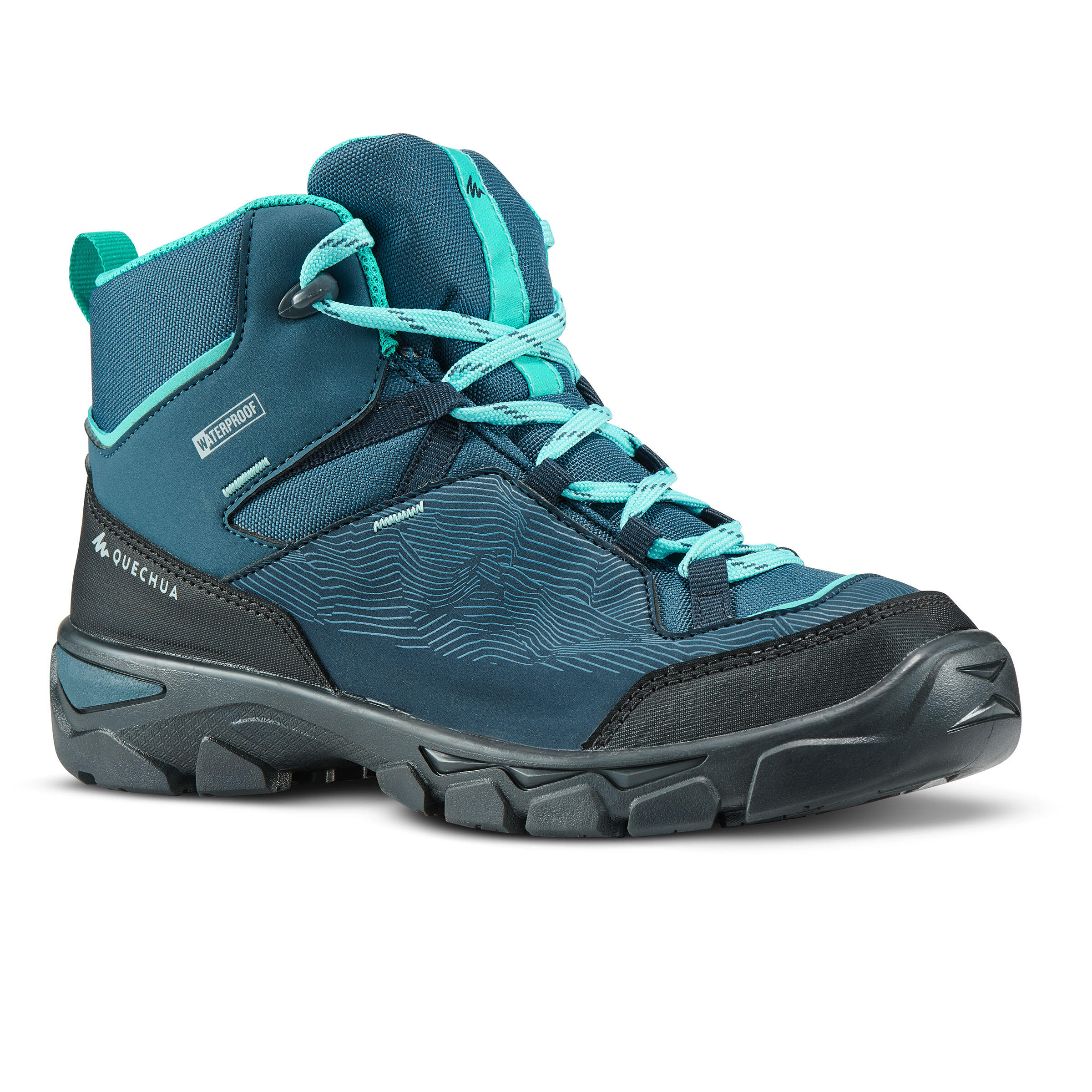 Chaussures de randonnée montantes imperméables MH120 turquoise 4-7,5 - Enfants - QUECHUA