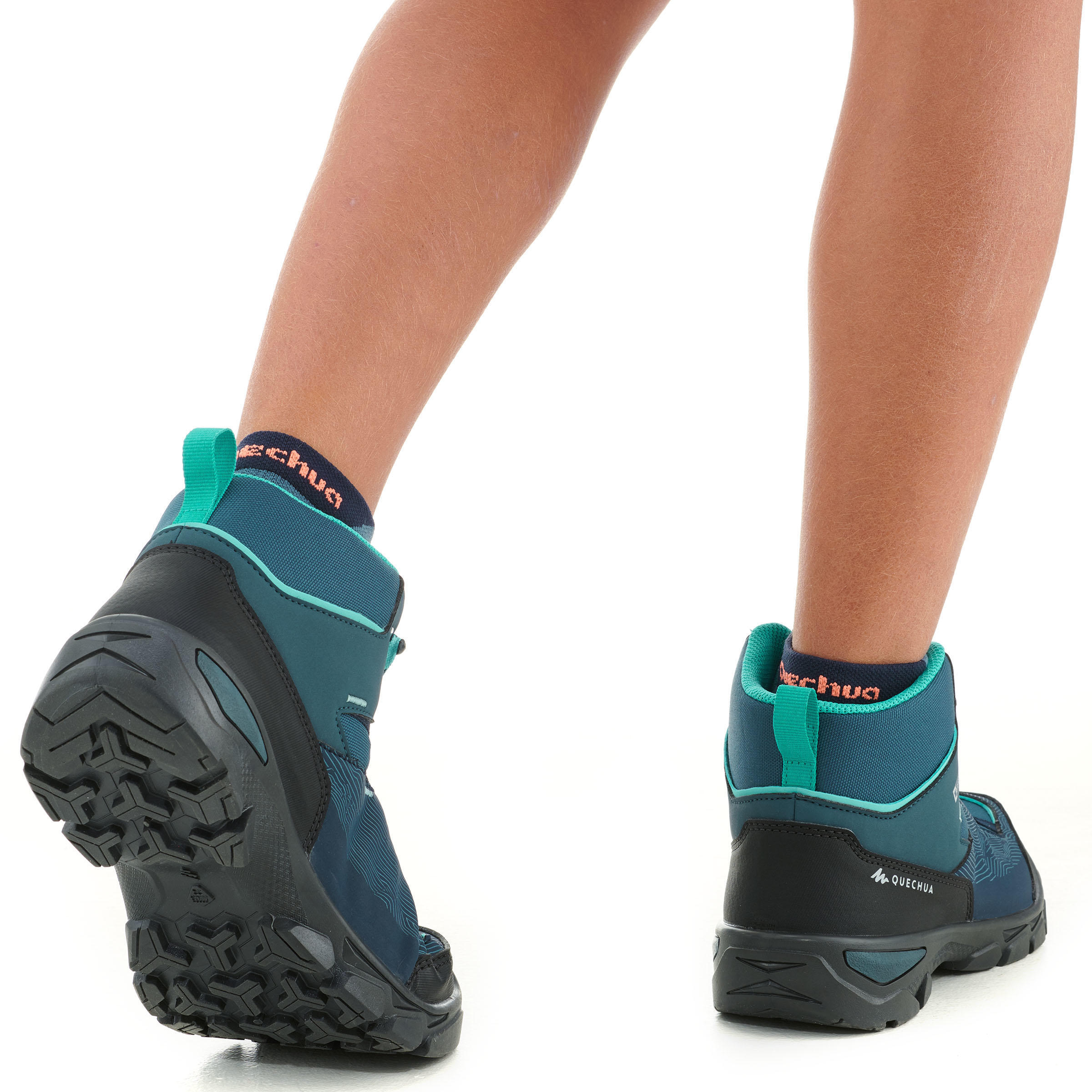 Chidren's waterproof walking shoes - MH120 MID Turquoise - size 3-5 7/8