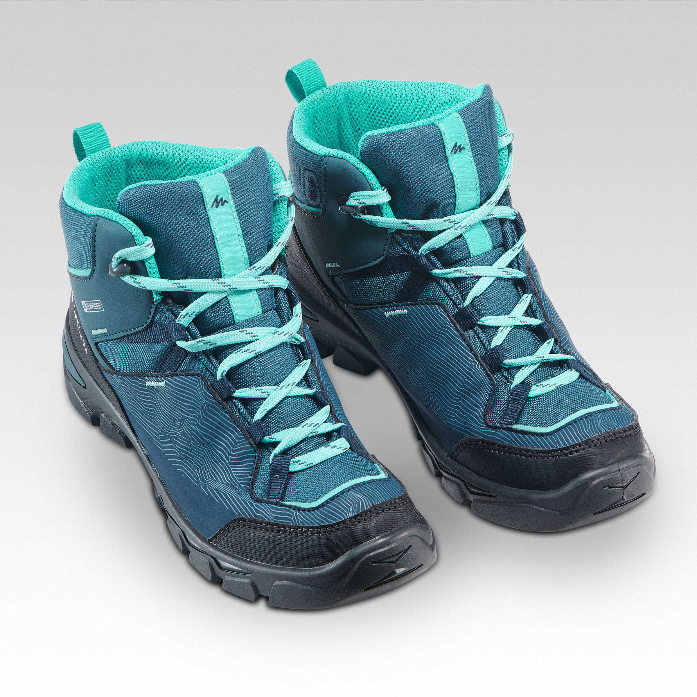 Waterdichte halfhoge wandelschoenen voor kinderen MH120 35 tot 38 turquoise QUECHUA Decathlon
