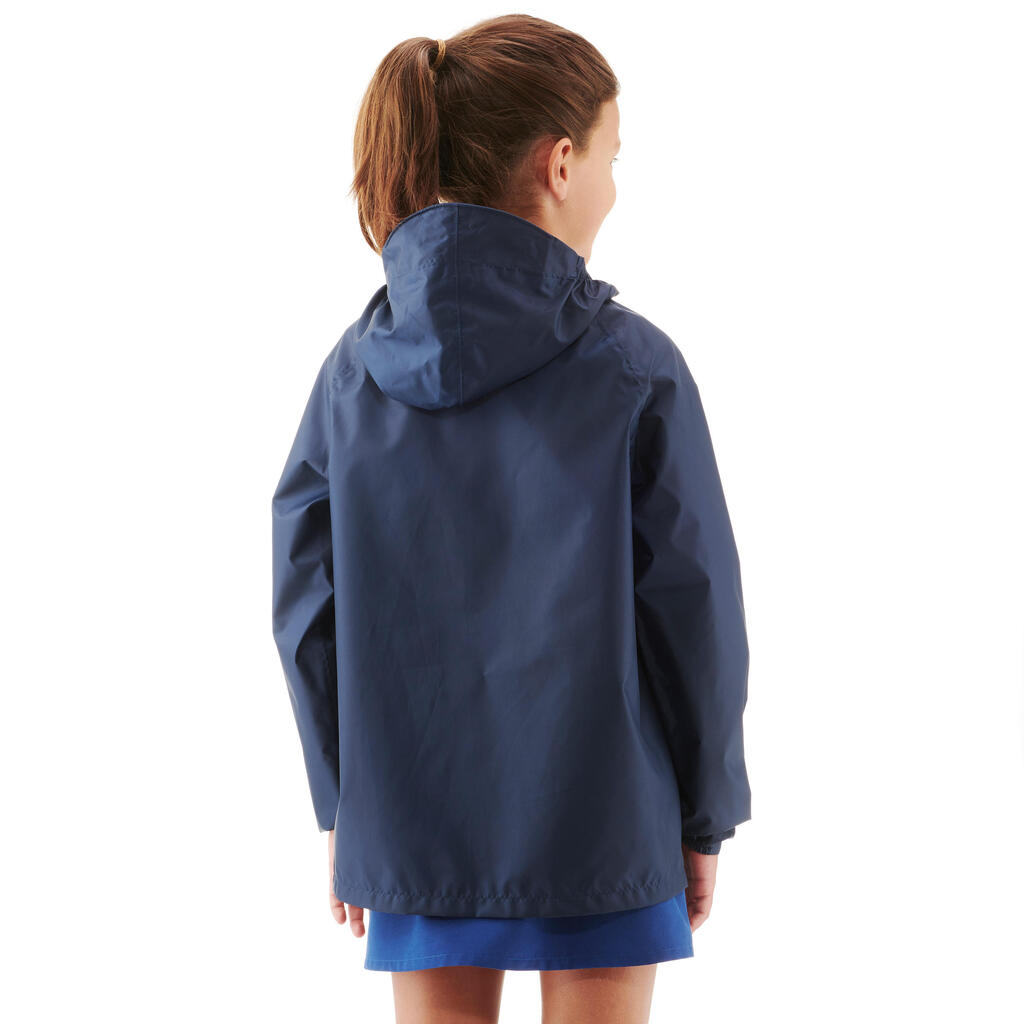 Kids' Waterproof Hiking Jacket - MH100 Navy Blue and Pink - age 7-15 years